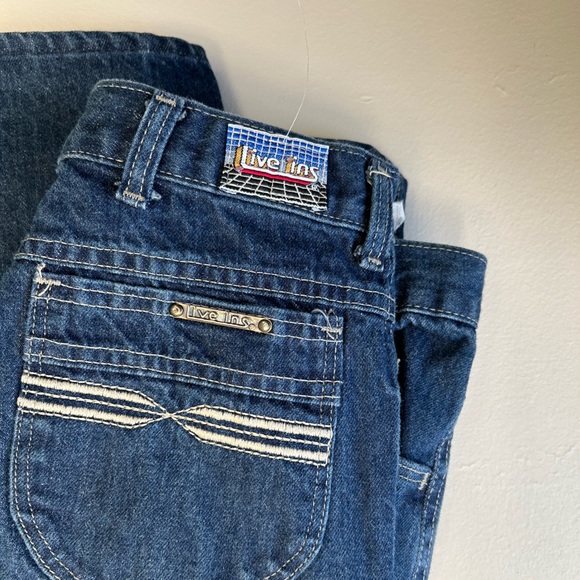 Vtg Live Ins 32/M Jeans Unisex Stitched Pockets Denim Blue Bootcut 80s Retro - Picture 3 of 5